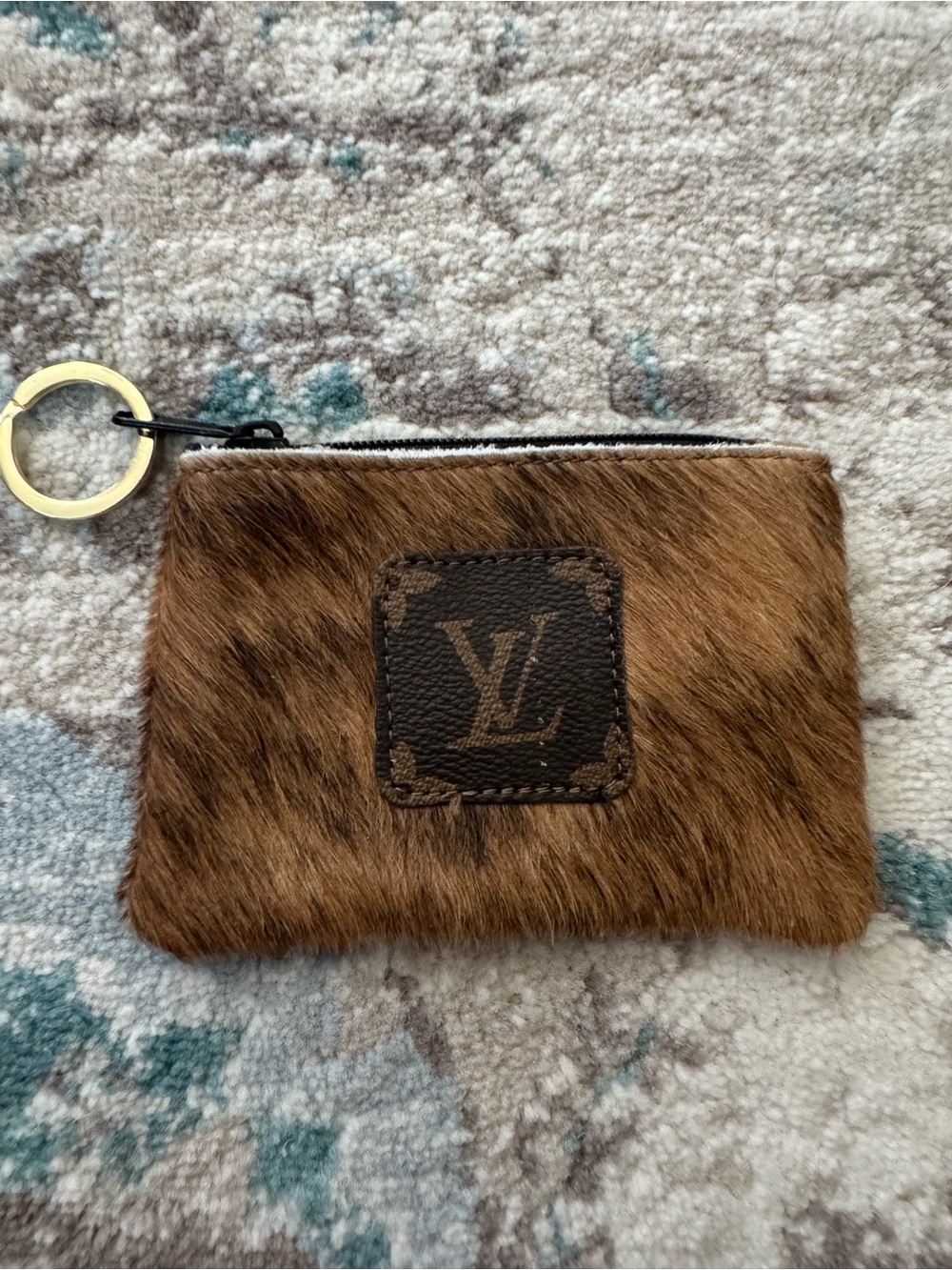 Louis Vuitton Brown Fur Key Pouch with Monogram Patch